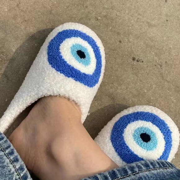 Brand New! Men's Lucky Evil Eye Slippers Sherpa Slippers Plush Evil Eye Slippers - Picture 4 of 7